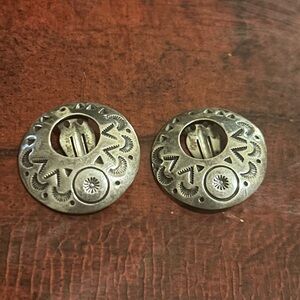 Vintage Carlos Taxco Mexican sterling Silver  Clip Earrings Arrows Navajo Symbol
